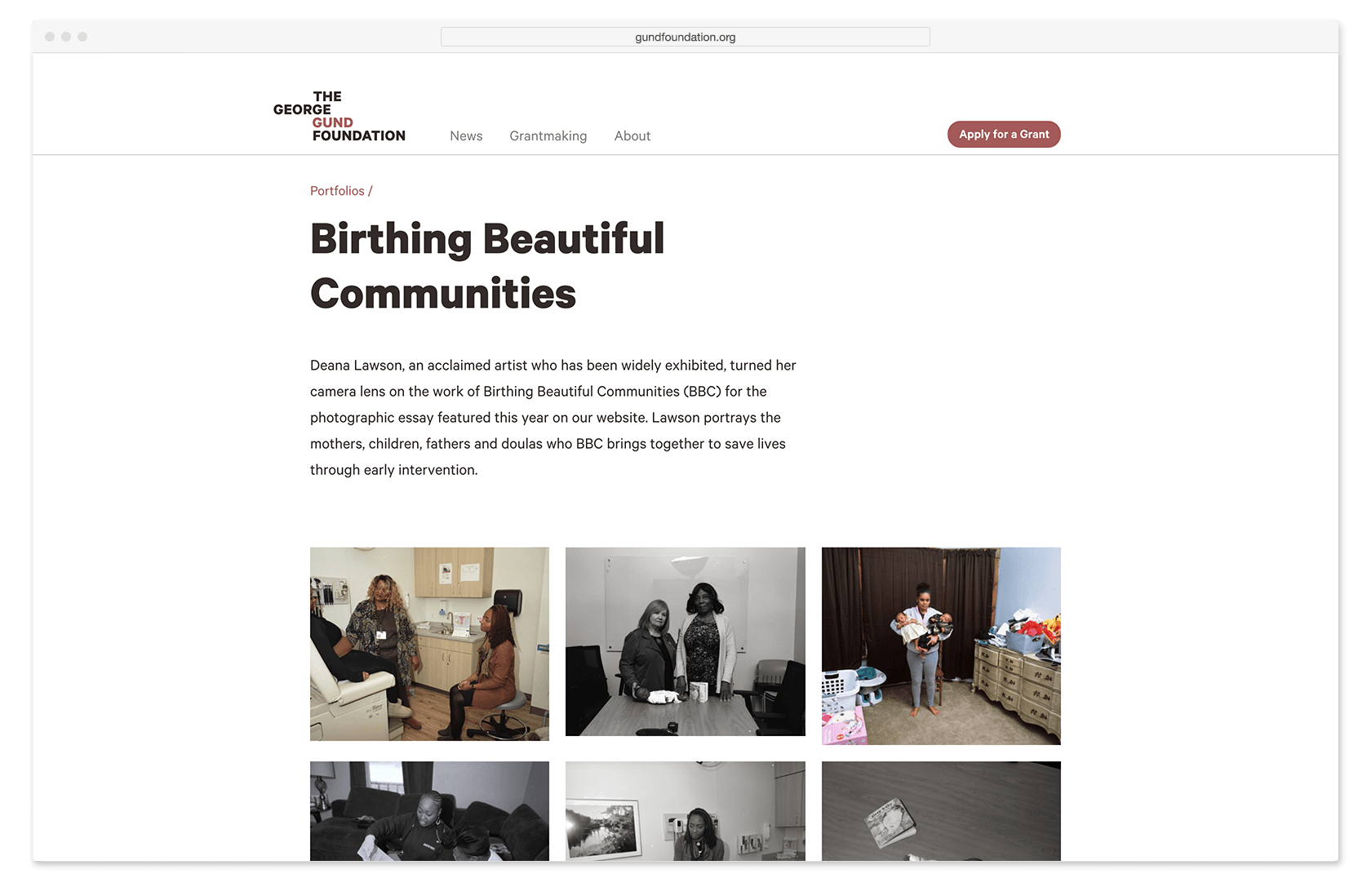 Web browser view of Deana Lawson's photography portfolio for The George Gund Foundation 2019 annual website